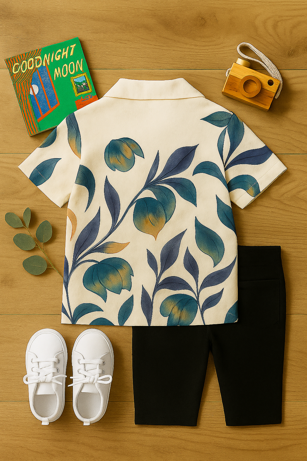 Baby Boy Floral Shirt and Black Pants Set