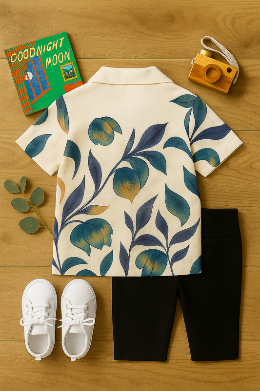 Baby Boy Floral Shirt and Black Pants Set