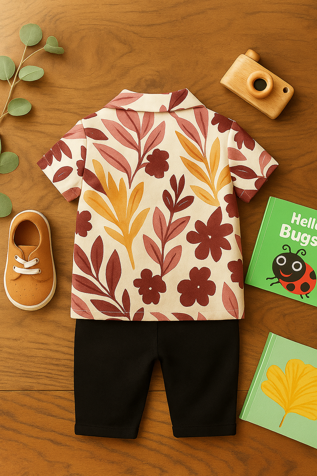 Baby Boy Floral Shirt and Black Pants Set