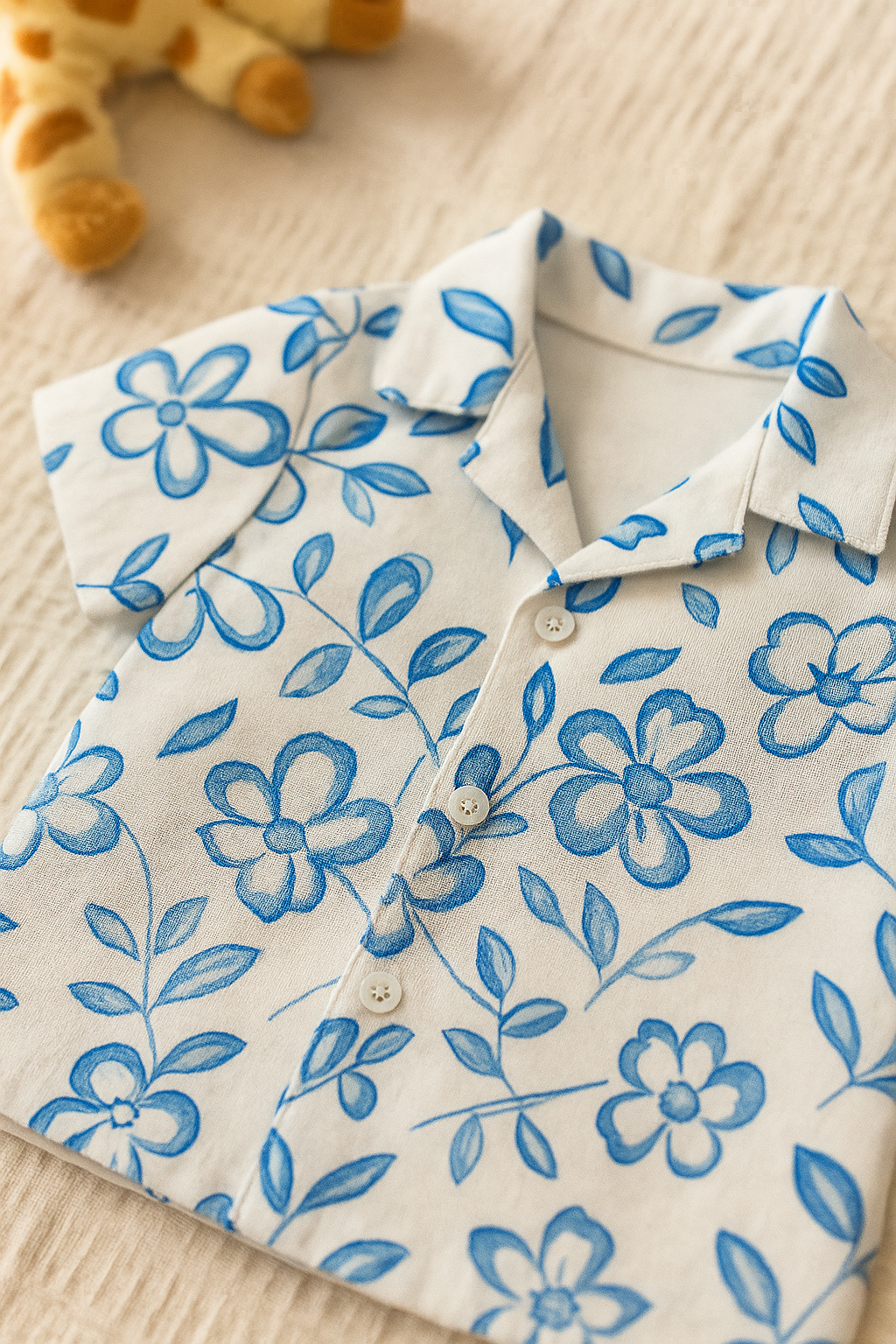 Baby Boy Blue Floral Shirt and Black Pants Set