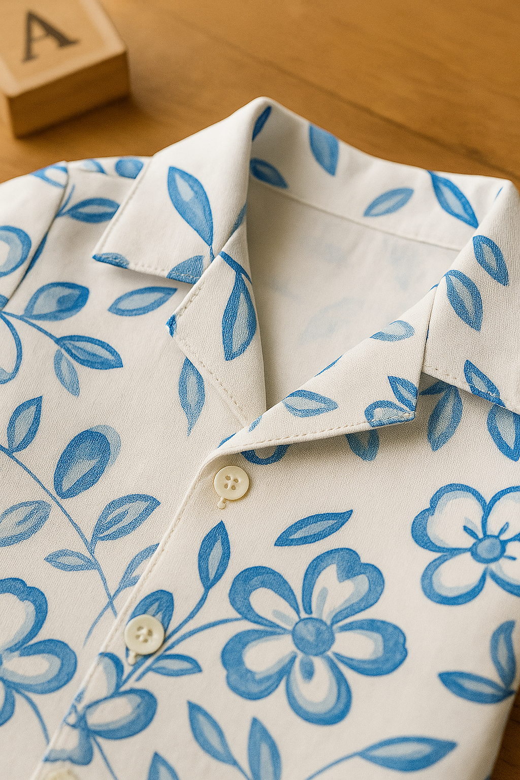 Baby Boy Blue Floral Shirt and Black Pants Set