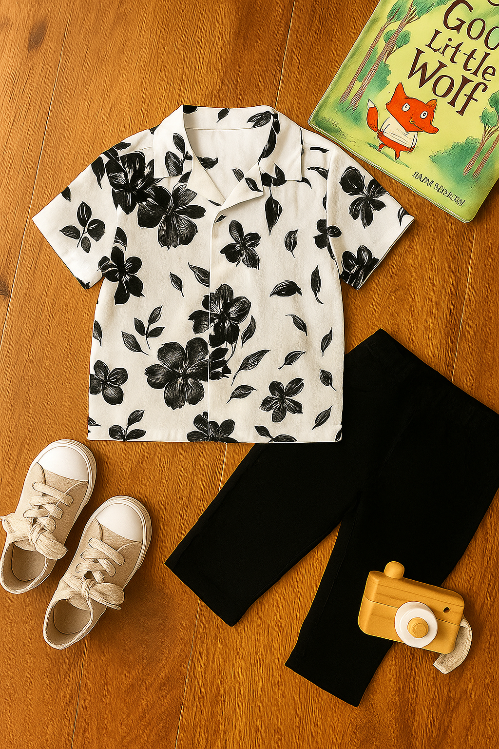 Baby Boy Floral Shirt and Black Pants Set
