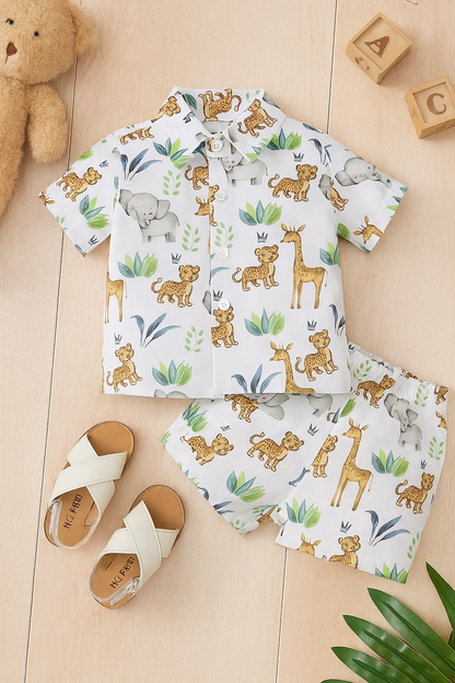Baby Boy Safari Print Shirt and Shorts Set