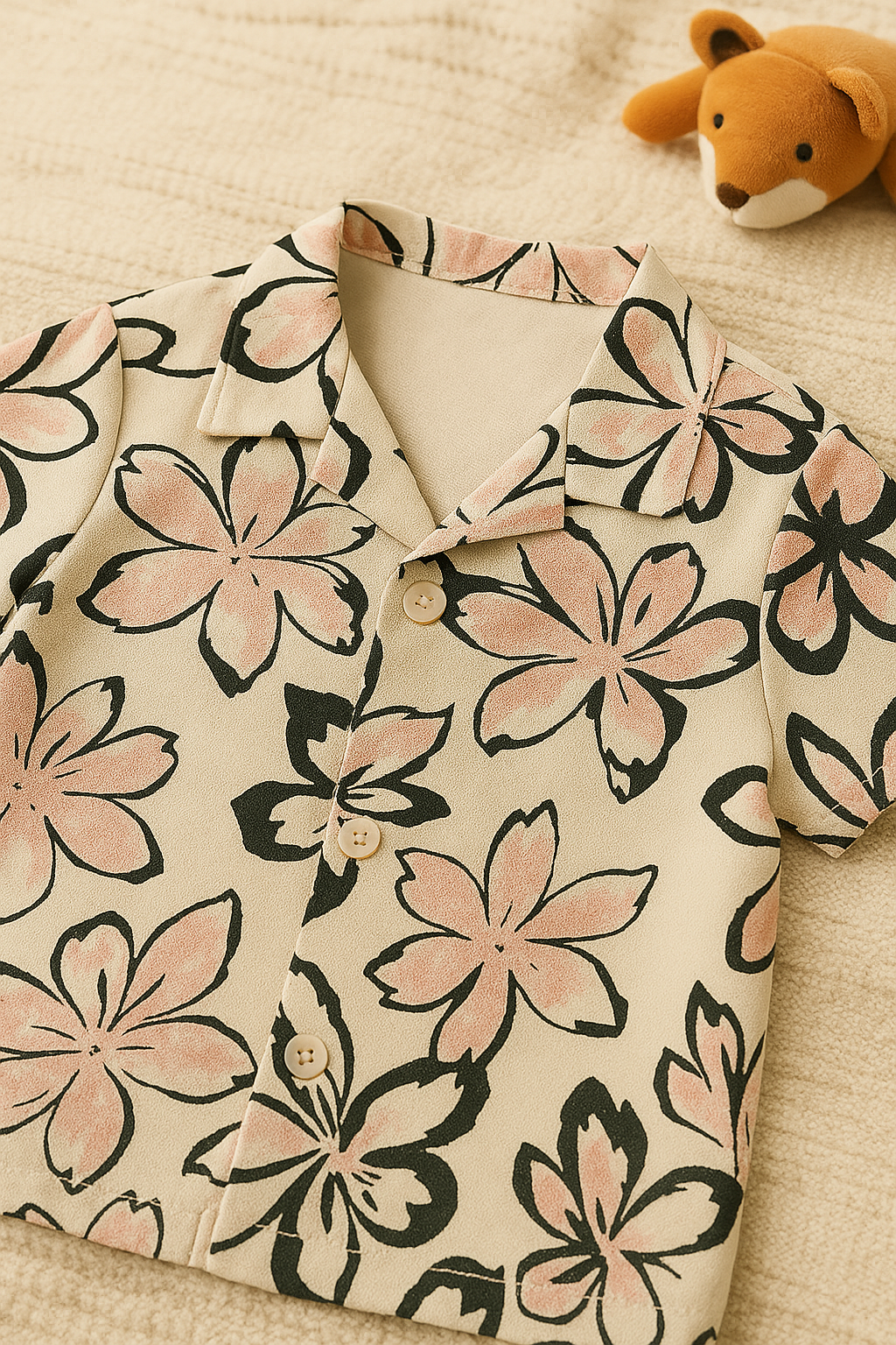 Baby Boy Pink Floral Shirt and Black Pants Set