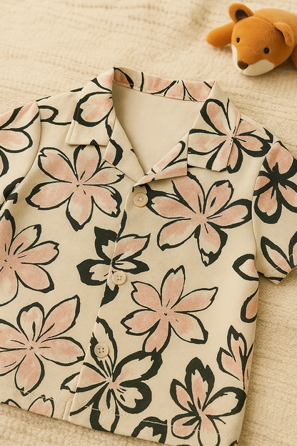 Baby Boy Pink Floral Shirt and Black Pants Set