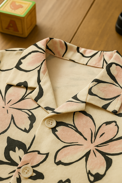 Baby Boy Pink Floral Shirt and Black Pants Set