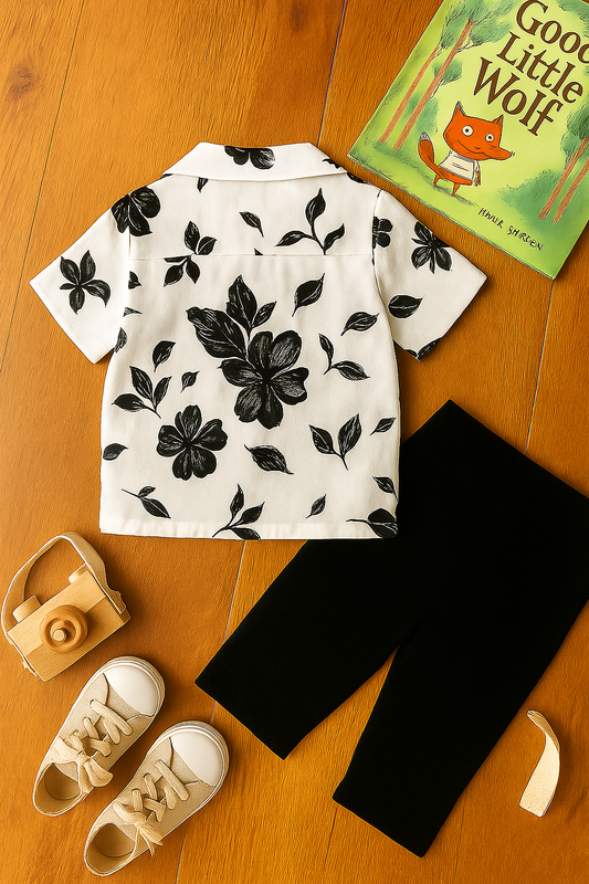 Baby Boy Floral Shirt and Black Pants Set