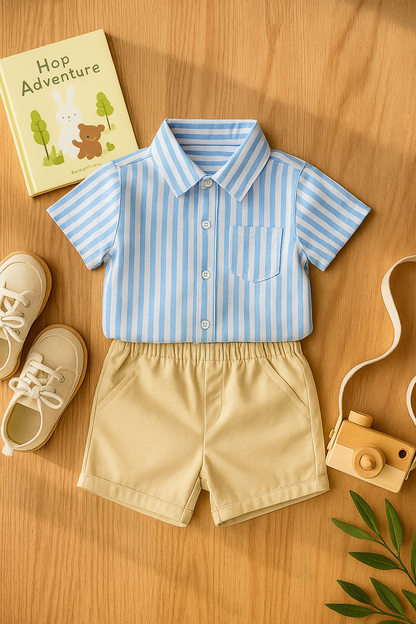 Baby Boy Striped Shirt and Shorts Set