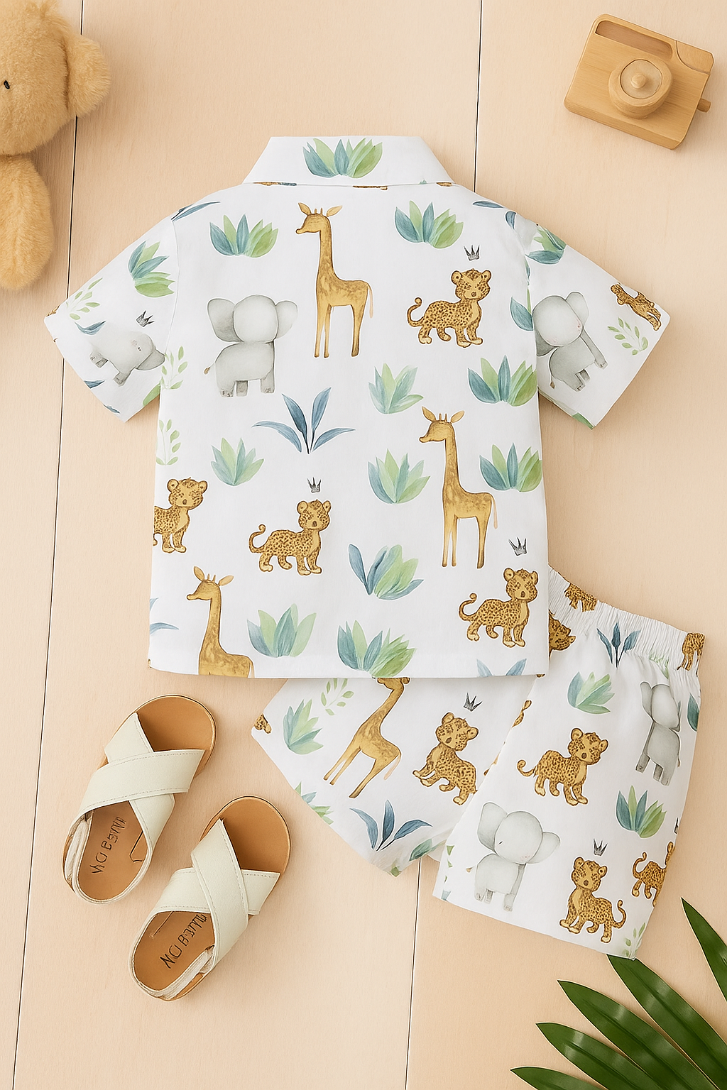 Baby Boy Safari Print Shirt and Shorts Set