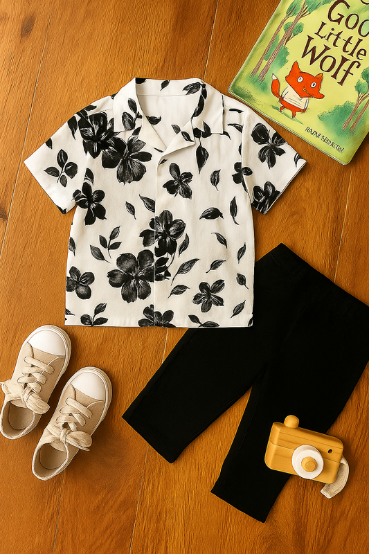 Baby Boy Floral Shirt and Black Pants Set